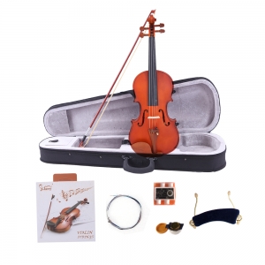 Enthusiast Solid Wood Violin with Case Beginners 4/4 Full Size Violin Bow and Rosin for Violin Learner 